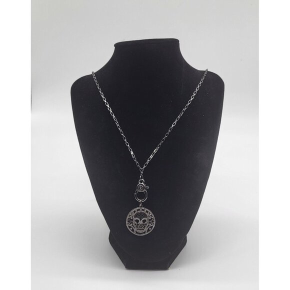 Marlyn Schiff Sugar Skull Rhinestone Pendant Necklace Gunmetal - Picture 3 of 10